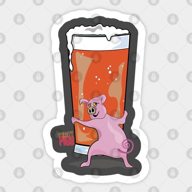 Beer Drinking Pig Sticker by ByersArtLab